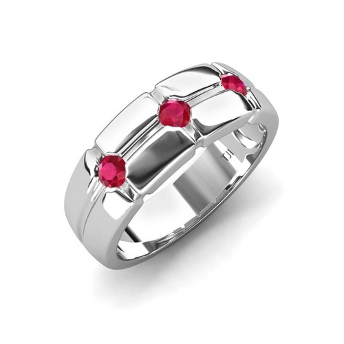 Ruby Cross Patterned Men Wedding Band (7.50 mm) in 14K Gold JP: 355205 - Picture 4 of 22