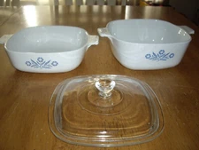 EUC 3pcs Corning Ware Blue Cornflower 2 Casserole Dishes 1 Lid  1Qt & 1-1/2Qt