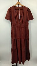 Quince Women 100% European Linen Tiered Maxi Dress Chocolate Basic Sleeved XL