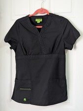 Crocs Scrub Top Women's Small Pockets Black Medical Nurse Logo