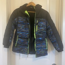 ZeroXposur Black and Neon Green Cold Weather puffer Jacket with hood, size 10/12