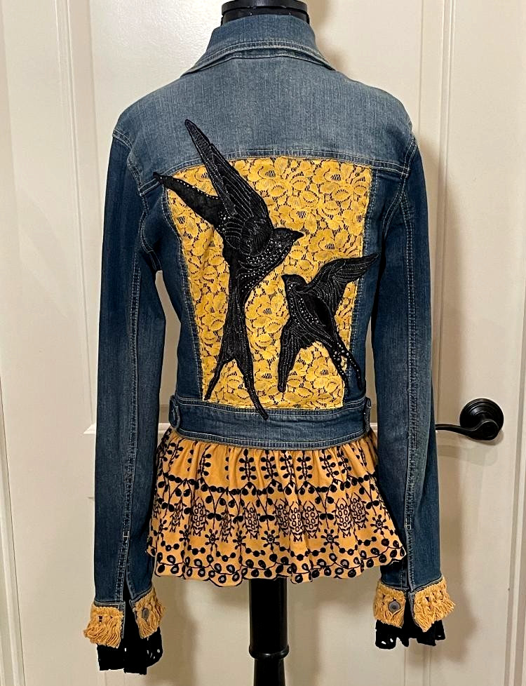 Upcycled Womens Mossimo Denim Jacket One of a Kind Yellow/Black Eyelet SZ M