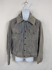 1960s Schott Rancher Suede Leather Light Grey Trucker Snap Jacket Size 44 A072