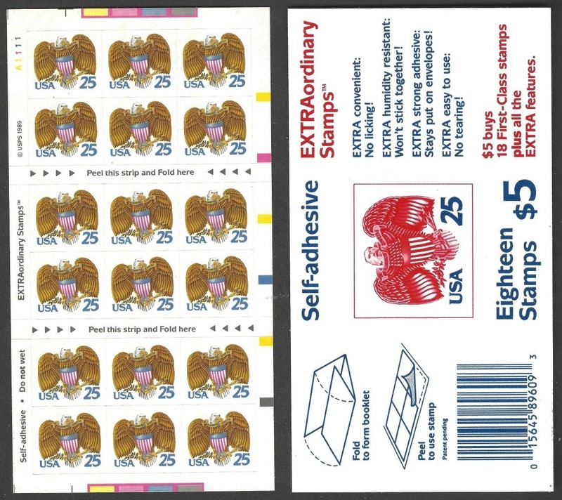 US  Scott #2431a 25¢ Eagle & Shield MNH Booklet Pane of 18 - 1989 *Free shipping