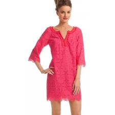 NEW!! Trina Turk Pink Dress Scalloped Hem 3/4 Sleeve Barbiecore Pink NEW!!