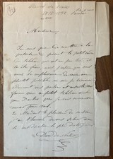 David de Noter (1818-1892) Signed Letter / Autographed Belgian Painter