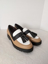 Franco Sarto Carolynn Tassel Women s Loafer, Camel Brown/Black Faux Leather 7.5