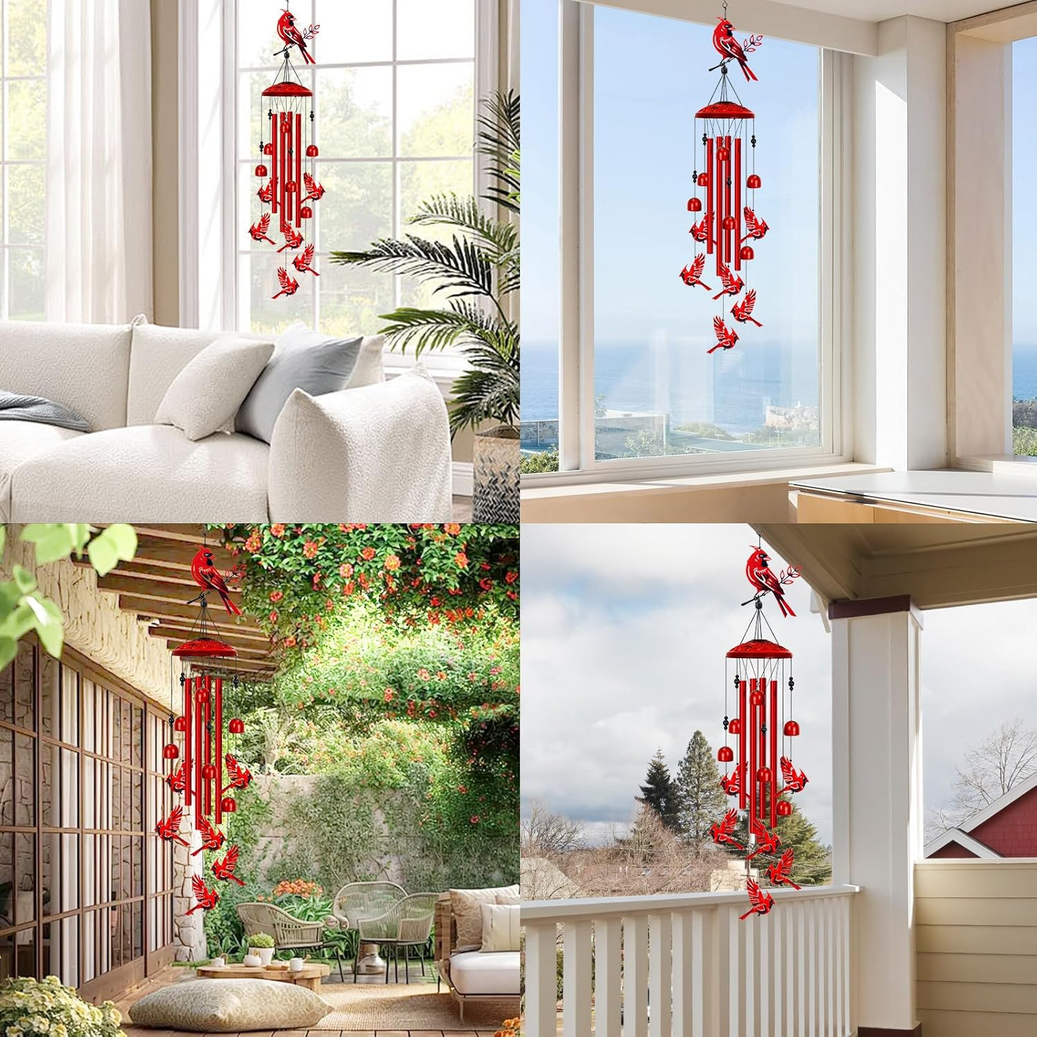 Large Cardinal Wind Chimes for Outdoor Decor - Memorial Gifts for Women