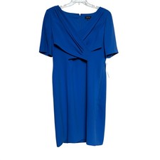 Tahari Arthur S Levine Royal Blue Pleated Sheath Dress 16 Classic Elegant Career