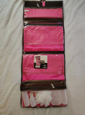 NEW Travel Roll-up Hanging Cosmetic Toiletry Bag with 5 Containers & Shower Poof
