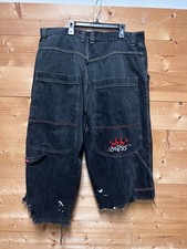 Vintage JNCO Crown Black Denim Shorts rave cyber goth skate thrashed size 36