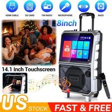 8"Woofer Karaoke Machine Bluetooth Party Speaker Wireless Mic w/Display Screen