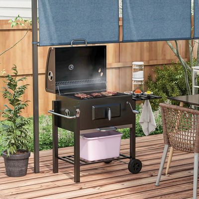Portable Charcoal Grill BBQ Cooker Trolley for Camping Picnic Backyard Black
