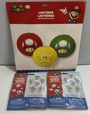 Super Mario Party Decorations Lanterns (3 pc) & Latex Confetti Balloons (12 pc)
