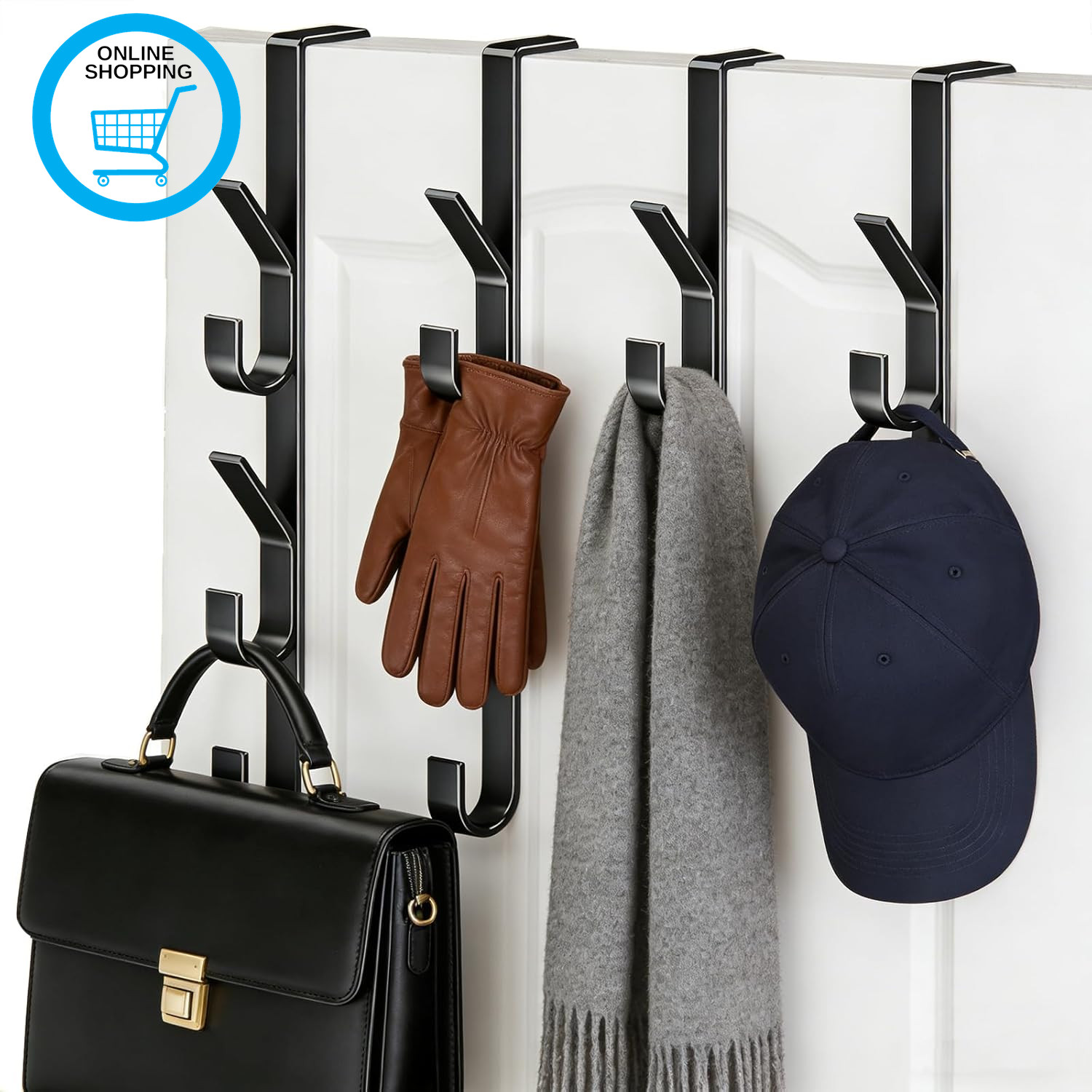 over Door Hangers 4-Pack, Heavy Duty Carbon Steel Vertical Door Hooks for Towels