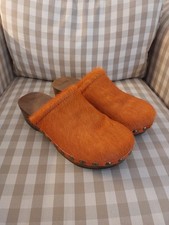 Zara Orange Faux Fur Clogs Size 37 UK4 2" Platform