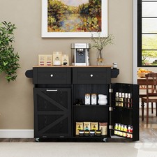Rolling Kitchen Island Cart with Drop Leaf & Tilt Out Trash Bin
