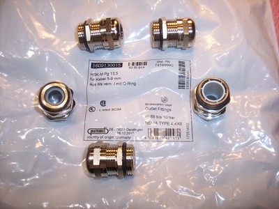 QTY (50) 1609130015 HUMMEL CABLE GLANDS IP68 PG13.5 HSK-M 5-9mm NICKEL / BRASS