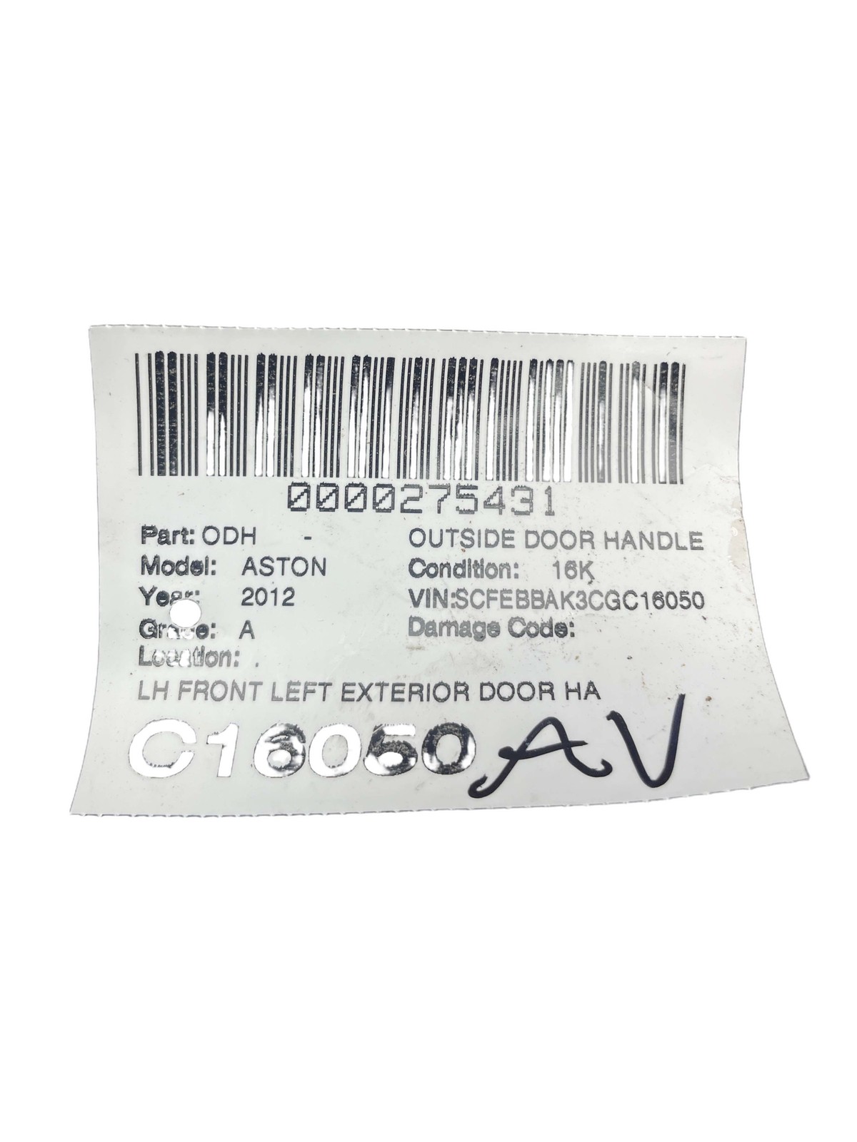 Aston Martin V8 Vantage 2006-2018 Front Left Exterior door handle Black