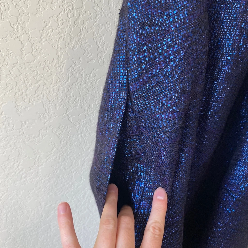 Lela Rose Women's Lapis Metallic Tweed Strapless Dress Sz 4 Blue Purple - Image 4 of 4