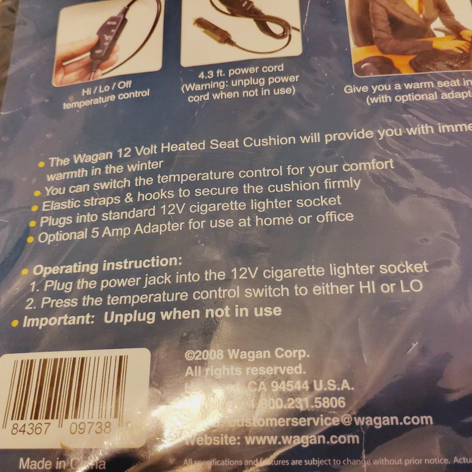 NUEVO SELLADO DE FÁBRICA Wagan 12V Negro Cojín Asiento Confort Calefacción Foto 4 de 4