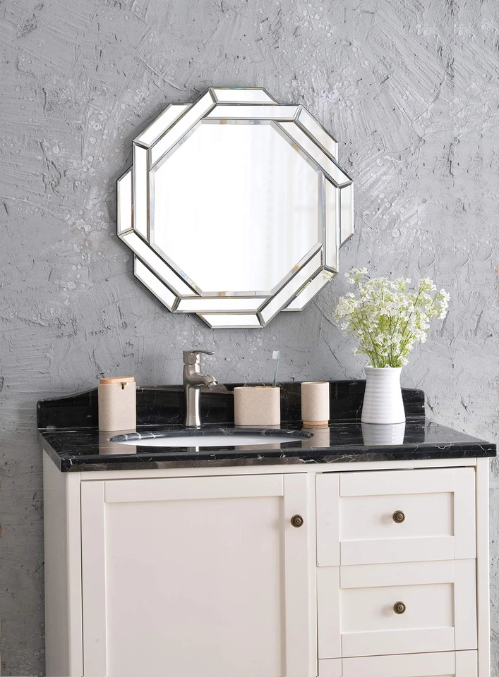 Espejo de pared de unión 60332 - pequeño con acabado transparente, estilo moderno, 24" de altura... Foto 2 de 3