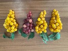 4 faux grape clusters 7" yellow red w/leaves, dining fruit art, MCM winery decor — photo 7