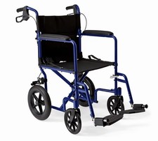 Medline 18x16" Aluminum Transport Wheelchair Chair - Blue, NEW, Free S H