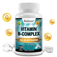 Vitamin B Complex Vitamins B1, B2, B3, B5 and B12, Energy, Metabolism Aid