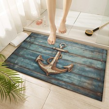 Koutia Vintage Nautical Anchor Indoor Door Mat Non-Slip Blue Wood Doormat