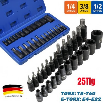 Schlagschrauber Nuss-Kasten Set Steckschlüssel Set E-Torx Torx Bit 1/4 3/8 1/2''