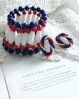 MIRIAM HASKELL SIGN 40'S 2-PC SET~RED BLUE & WHITE GLASS BEADS GILT BRASS ACCENT — photo 3