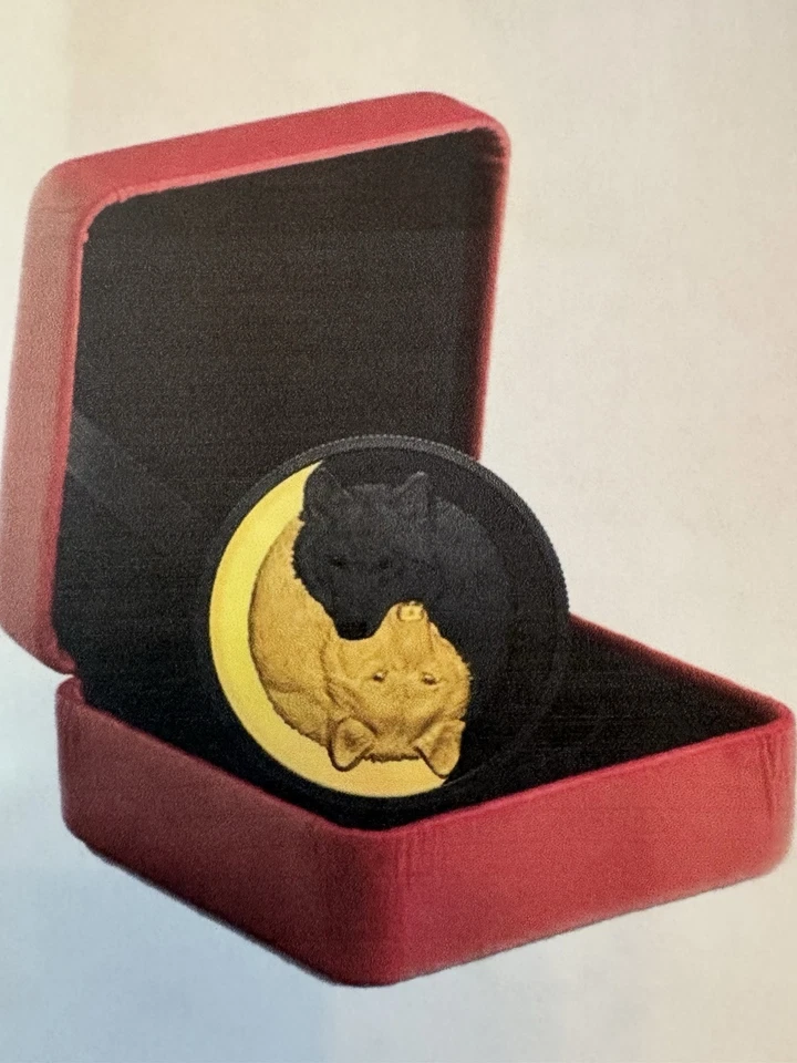 2021 年 1 盎司 99.99% 纯银带镀金加拿大硬币。 灰色狼。  — 第 2/4 张图片