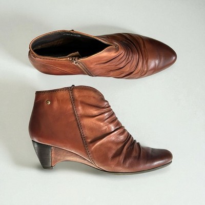 Pikolinos Ginebra Ankle Boot EU 40 US 9.5 Brown Leather Booties Zip Heel Wedge