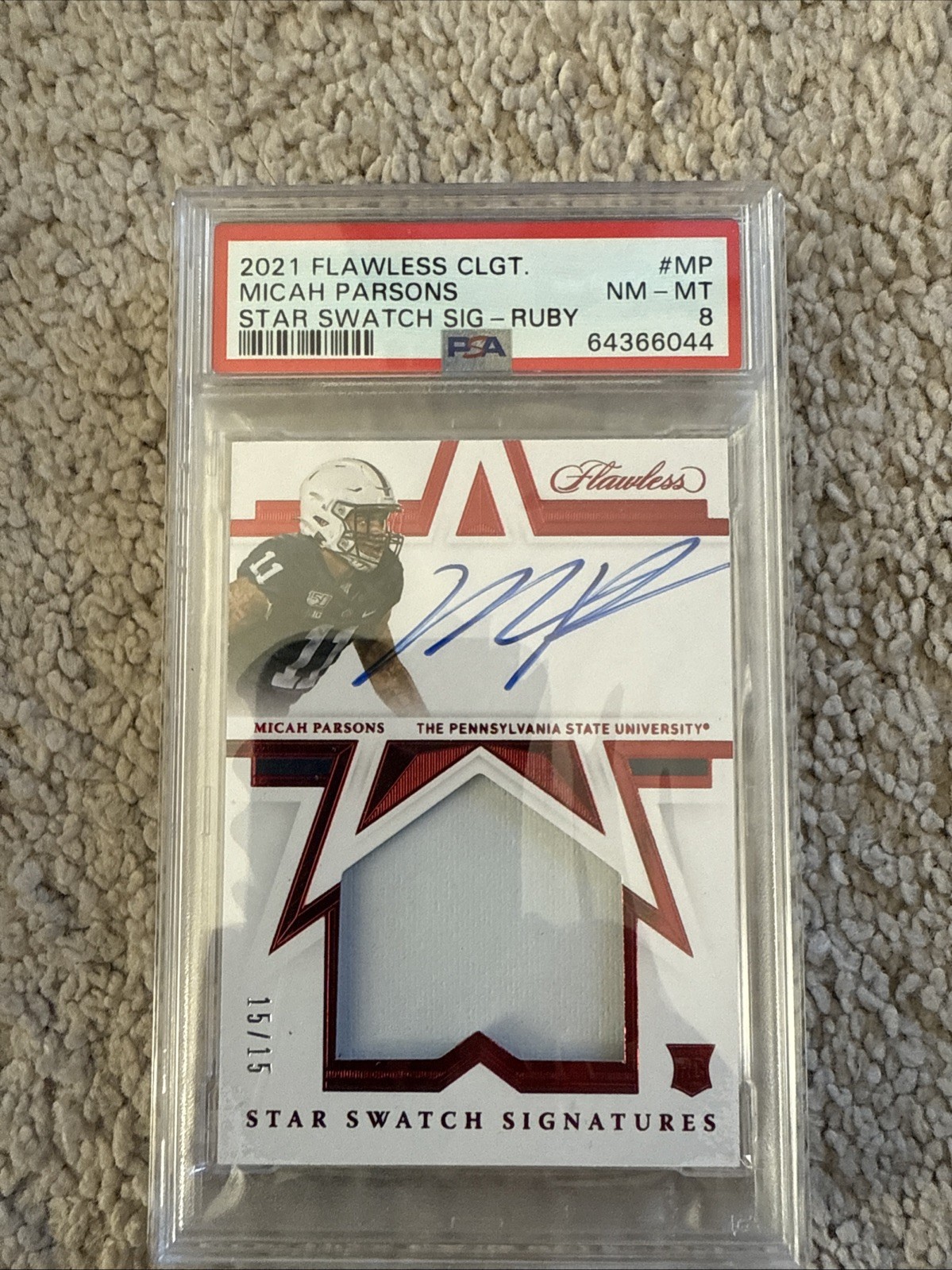 Micah Parsons Panini Flawless Collegiate Patch Autographs #PAMP Ruby