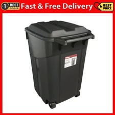 45 Gallon Wheeled Heavy Duty Garbage Can, Attached Lid, Black