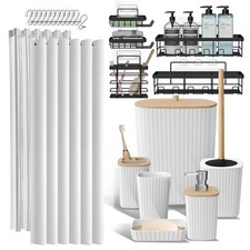 Bathroom Accessories Set 25PC White Shower Caddy Toilet Brush Soap Dispenser