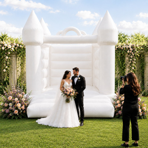 Pogo Wedding Bounce House With Blower Inflatable White Jumping Castle OPEN BOX