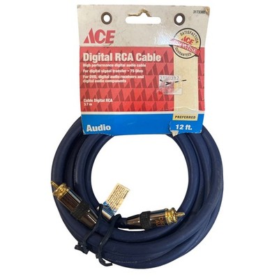 Ace Digital RCA Cable 12ft 75 Ohm Gold Plated Blue Audio Coaxial 3173382