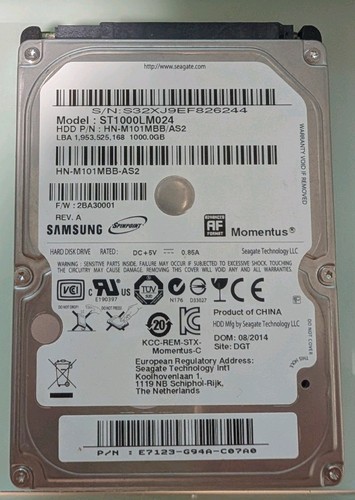 Samsung ST1000LM024 1TB 2,5", SATA-III, 5400RPM, 16MB Cache, 9,3mm