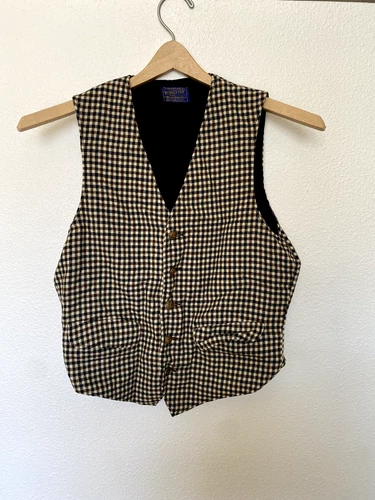 Vintage Pendleton Houndstooth Wool Black White Brown Checker Preppy Posh Vest  - product listing photo