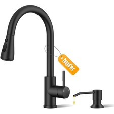 Black Kitchen Faucet with Soap Dispenser Pull Down Sprayer, Rv Kitchen Sink...
