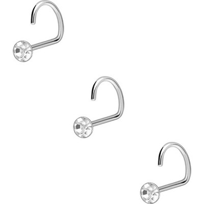 PIERCINGLINE  Nasenpiercing SET 925er Silber Nasenstecker Spirale KRISTALL