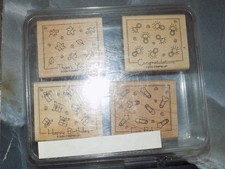 Stampin Up Fabulous Four Rubber Stamp Set Mounted Sentiments Cardmaking 2004 NEW