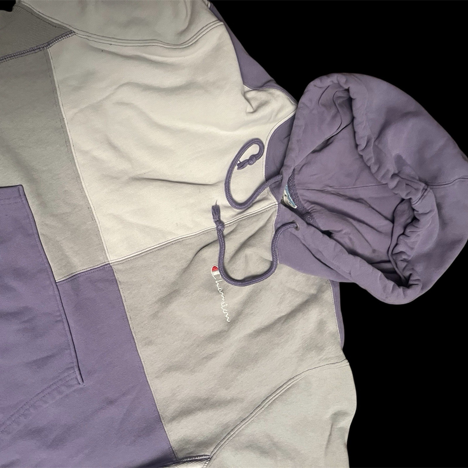 Champion Men Patchwork Pullover Hoodie Purple-whi… - image 5