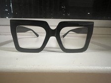 Black Plastic Square Full Rim Eyeglasses Frames Solid Pattern Unisex Adults