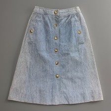 Vintage Celine Paris Denim Skirt Gold Buttons Light Wash Size 24 EUC Archive 90s