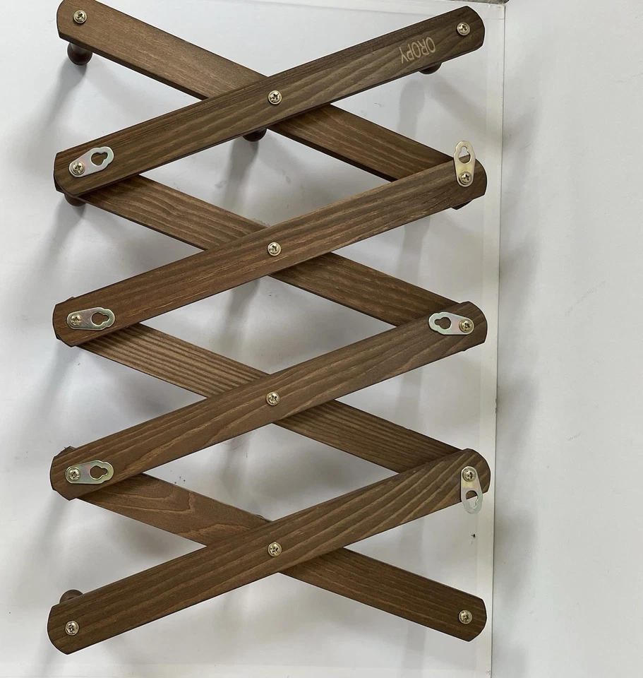 Acordeón de madera - Perchero de pared estilo, perchero expandible, 14 clavijas Foto 3 de 4