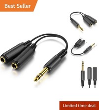Compact 1/4" 6.35mm Stereo Plug to Dual Female Adapter - 0.6 ft, Strong Sturdy
