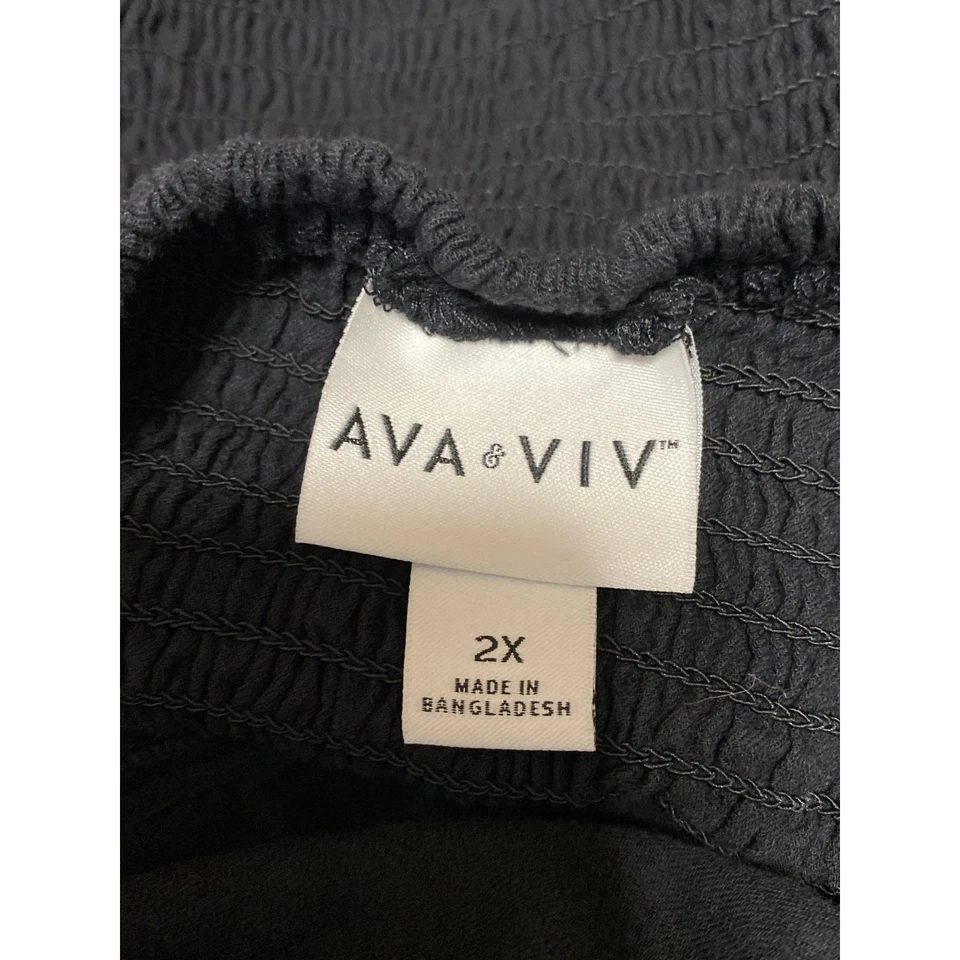 Blusa Top Ava & Viv Para Mujer Negra Acanalada Manga Corta Abullonada Talla 2X Foto 3 de 4